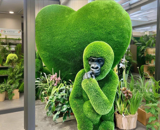 Topiary Gorilla baby with carved face artificial grass animals baby Gorilla