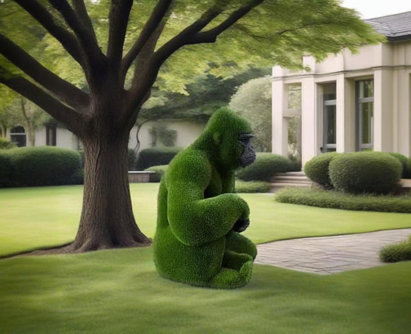 Topiary big Gorilla male with carved face artificial grass animals Big Male Gorilla